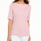 Karen Scott Women's Boat-Neck Elbow-Sleeve Top Pink Size Small
