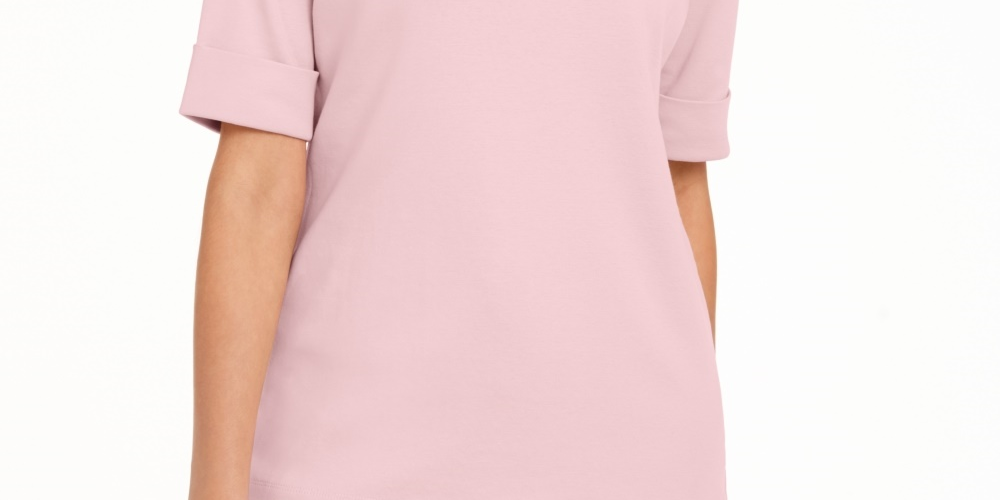 Karen Scott Women's Boat-Neck Elbow-Sleeve Top Pink Size Small