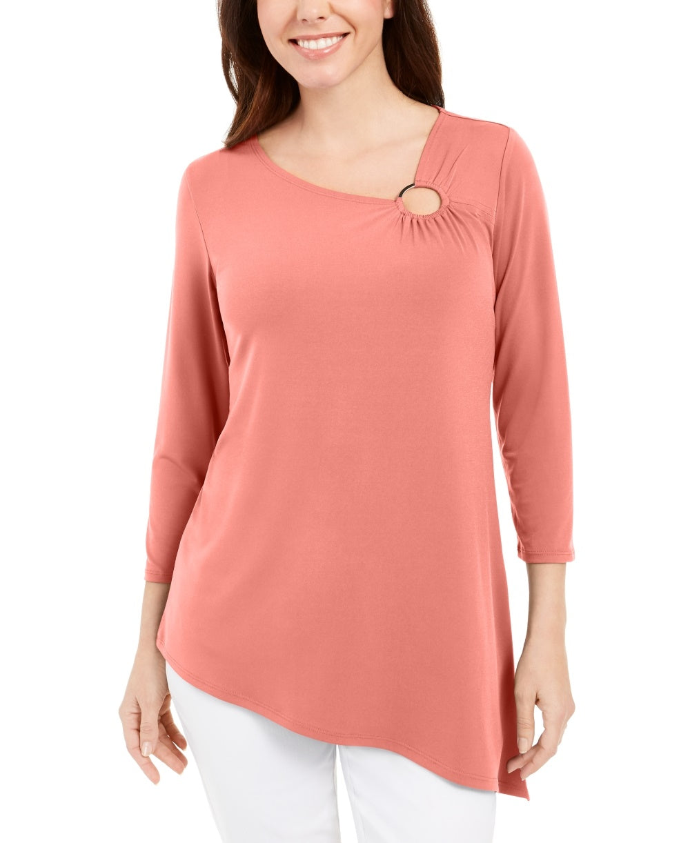 JM Collection Women's Asymmetrical Ring Tunic  Orange Size Small