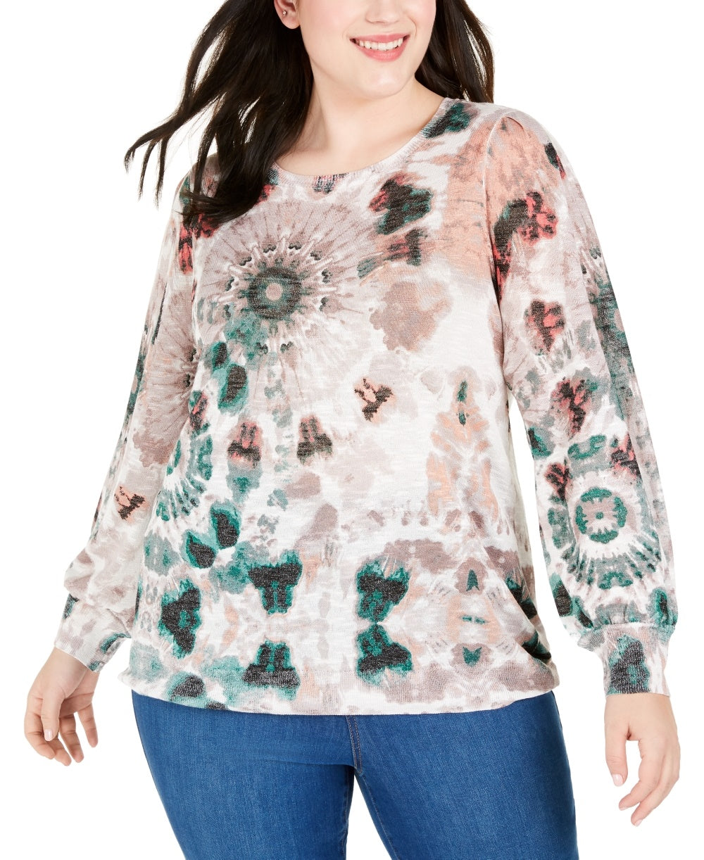 INC International Concepts  Women's Plus Size Tie-Dyed Textured Sweater Brown 0X