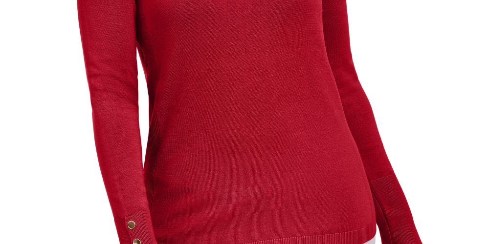 JM Collection Button-Cuff Crewneck Sweater  Lt/Pas Red Size Large