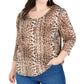 INC International Concepts Women's Plus Size Printed 3/4-Sleeve Top Brown Size 0X
