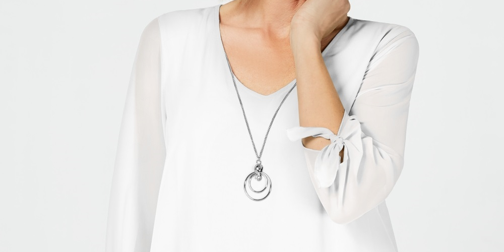 JM Collection Women's Asymmetrical Necklace Blouse White Size X-Large