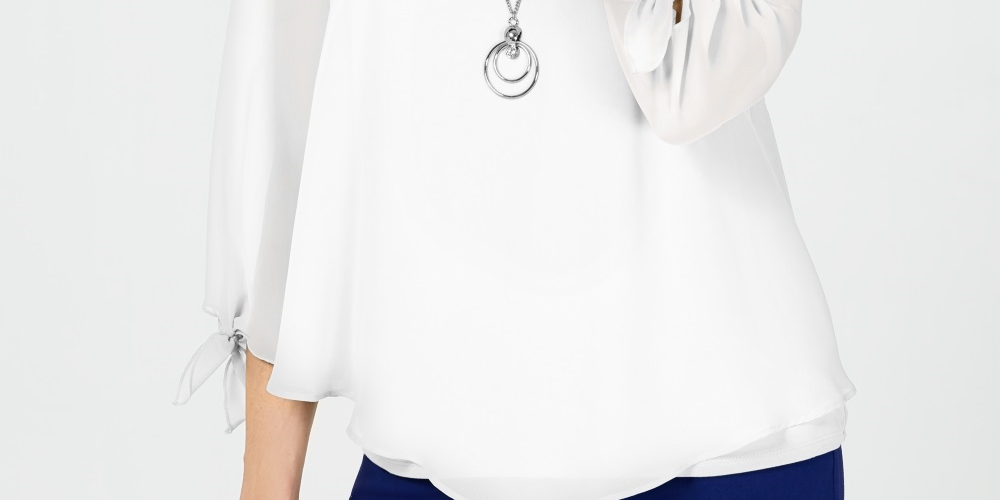 JM Collection Women's Asymmetrical Necklace Blouse White Size X-Large