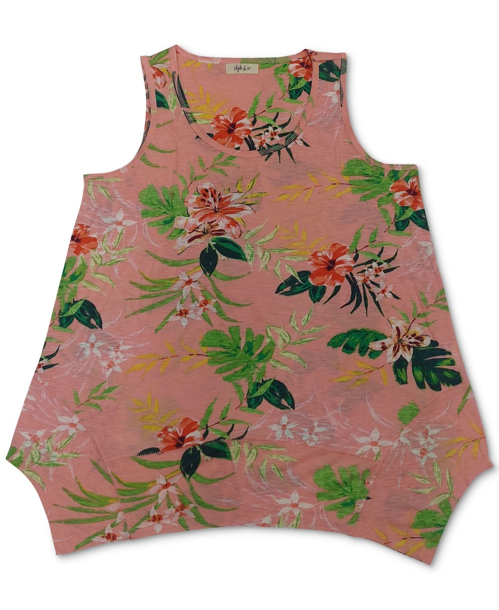 Style & Co Women's Printed Asymmetrical Hem Tank Pink Size X-Large