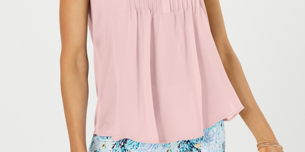 Charter Club Women's Sleeveless Pintuck Blouse  Pink Size Large