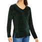 Karen Scott Women's Petite V-Neck Chenille Sweater Dark Green Size Petite Small