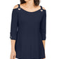JM Collection Women's Grommet Cold Shoulder Tunic Blue Size Small