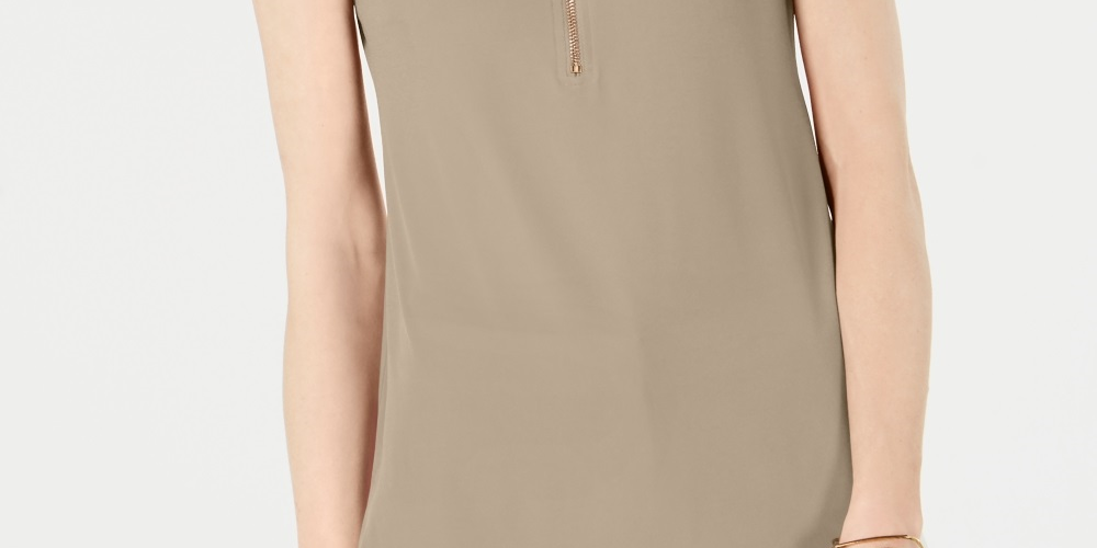 JM Collection Women's Sleeveless Zip Top Beige Size Small