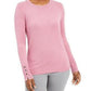 JM Collection Women's Button Cuff Crewneck Sweater Pink Size Petite X-Large