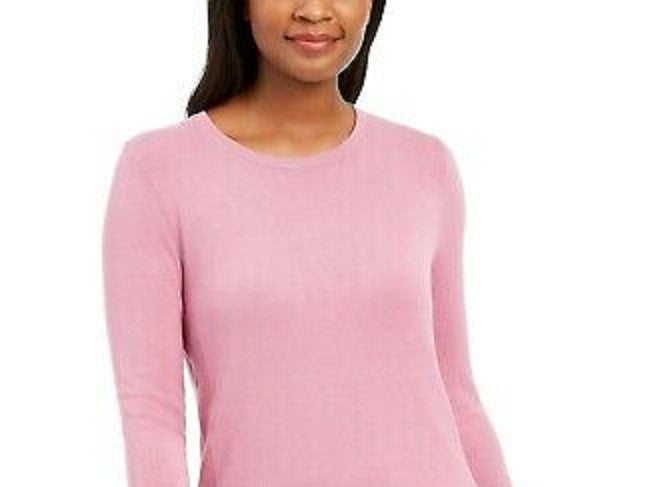 JM Collection Women's Button Cuff Crewneck Sweater Pink Size Petite X-Large