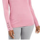 JM Collection Women's Button Cuff Crewneck Sweater Pink Size Petite X-Large