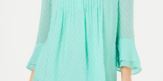 Charter Club Women's Double Ruffle Textured Pintuck Top Mint Size Large
