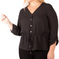 NY Collection Women's Plus Drawstring Waist Blouse Black Size 2X