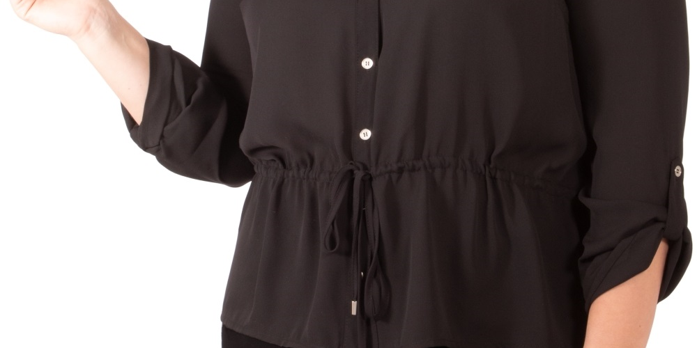 NY Collection Women's Plus Drawstring Waist Blouse Black Size 2X