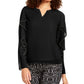 Thalia Sodi Women's Embellished Ruffle Sleeve Top  Black Size Large