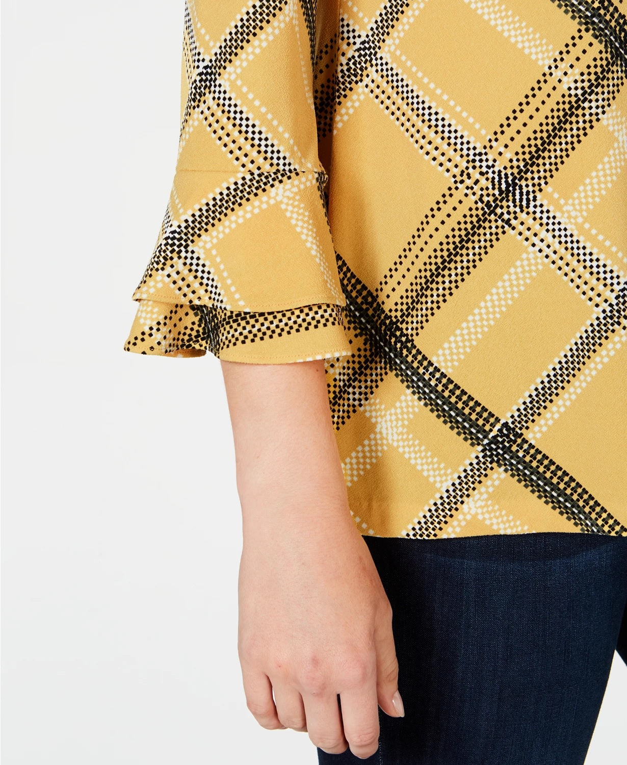 Charter Club Women's Plaid Bell Sleeve Top Gold Size Petite L