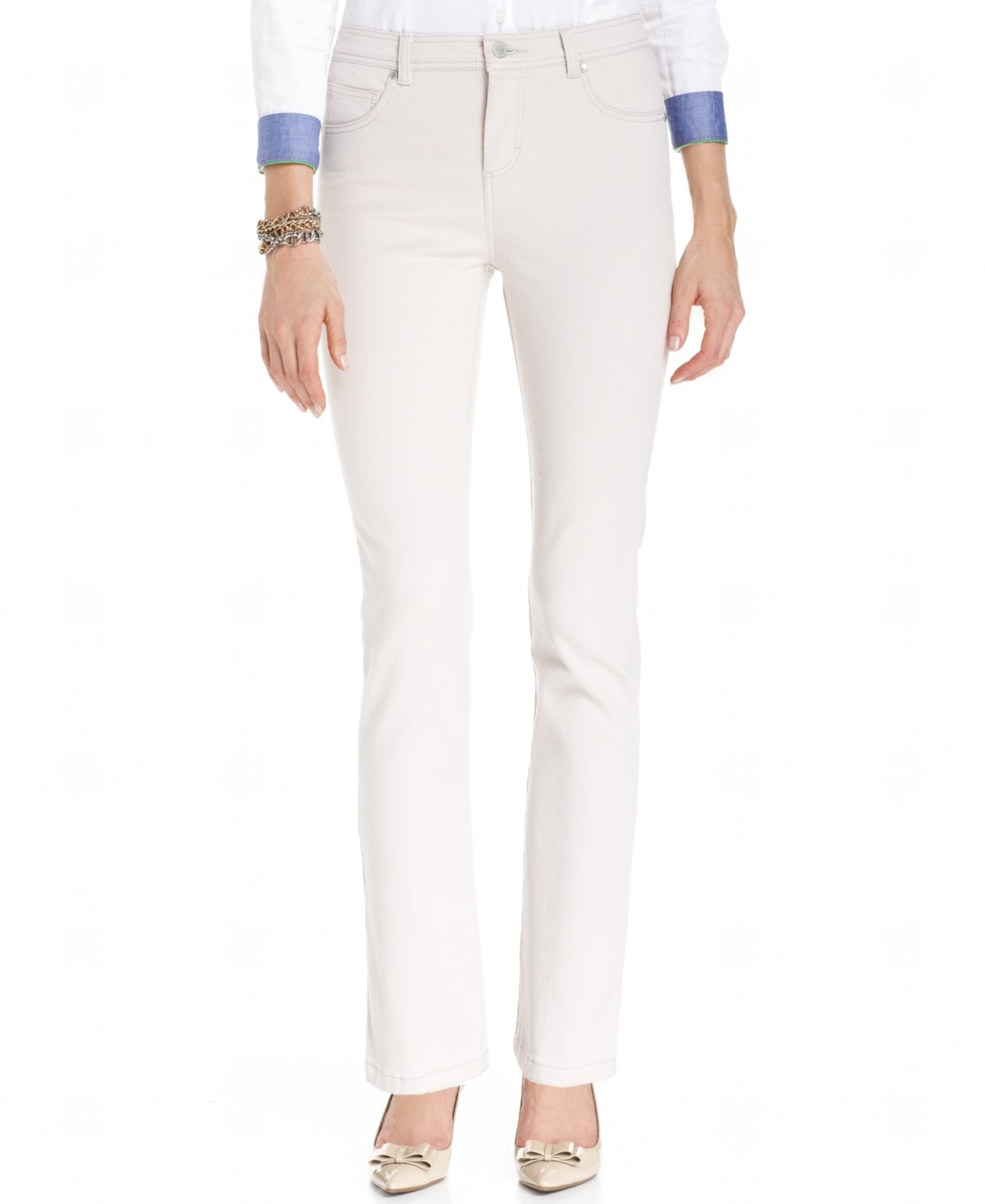 Charter Club Women's Lexington Tummy Control Straight Leg Jeans Beige Size 18