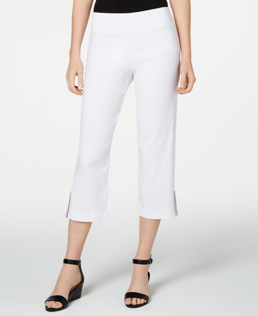 JM Collection Women's Embellished Hem Capri Pants White Size X-Large