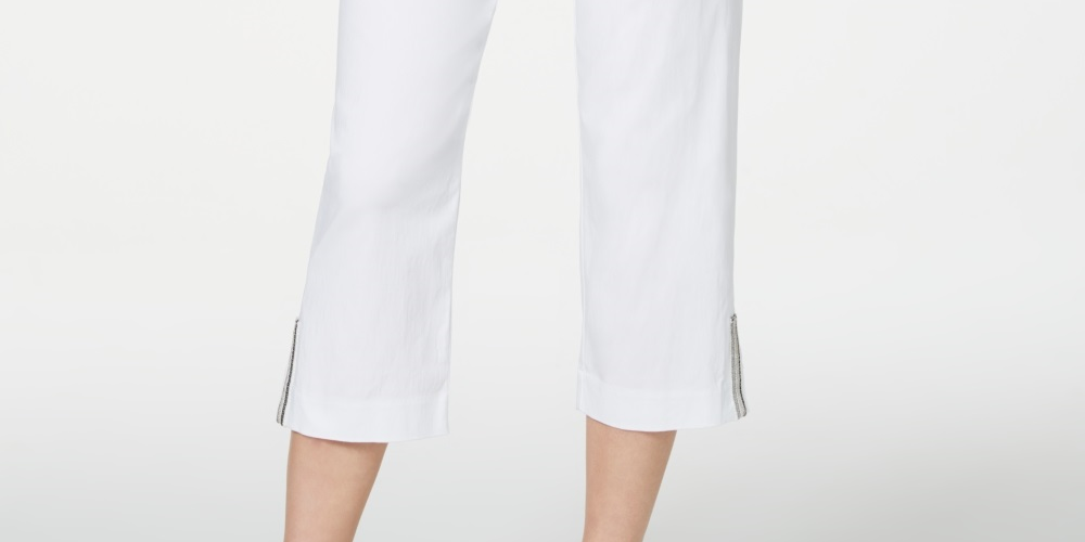 JM Collection Women's Embellished Hem Capri Pants White Size X-Large