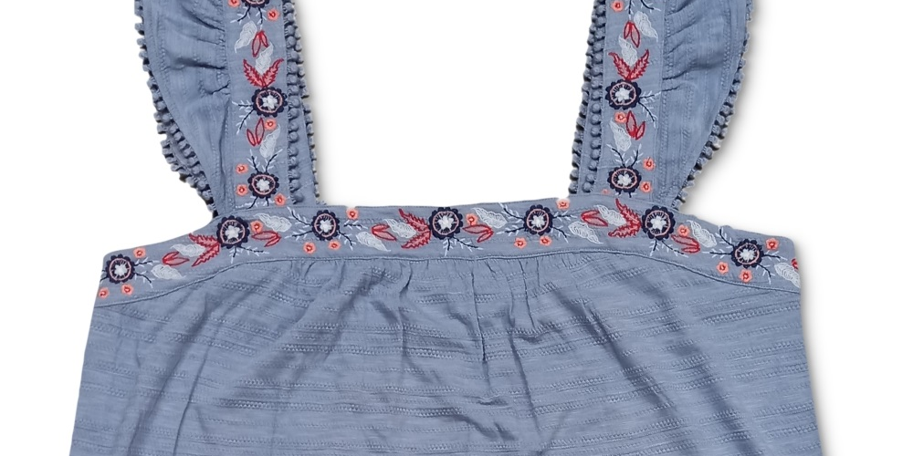 Style & Co Women's Pointelle Linear Jacquard Embroidered Strap Top Blue Size 0X