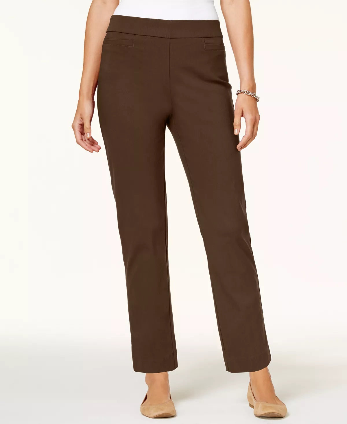 Alfred Dunner Women's Classics Allure Pull-On Slim-Leg Pants Brown Size 18