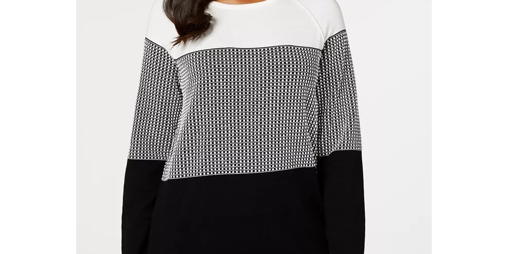 Karen Scott Textured Cotton Colorblock Pullover Sweater  Brightblue Size X-Small