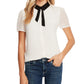 CeCe Women's Contrast-Trim Clip-Dot Top White Size Medium