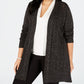 Karen Scott Women's Plus Pointelle Open Front Cardigan Black Size 0X