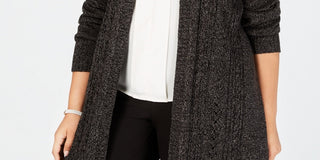 Karen Scott Women's Plus Pointelle Open Front Cardigan Black Size 0X