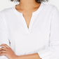 Charter Club Women's Supima Cotton Split Neck Top White Size Petite Small
