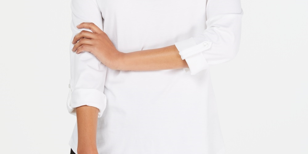 Charter Club Women's Supima Cotton Split Neck Top White Size Petite Small