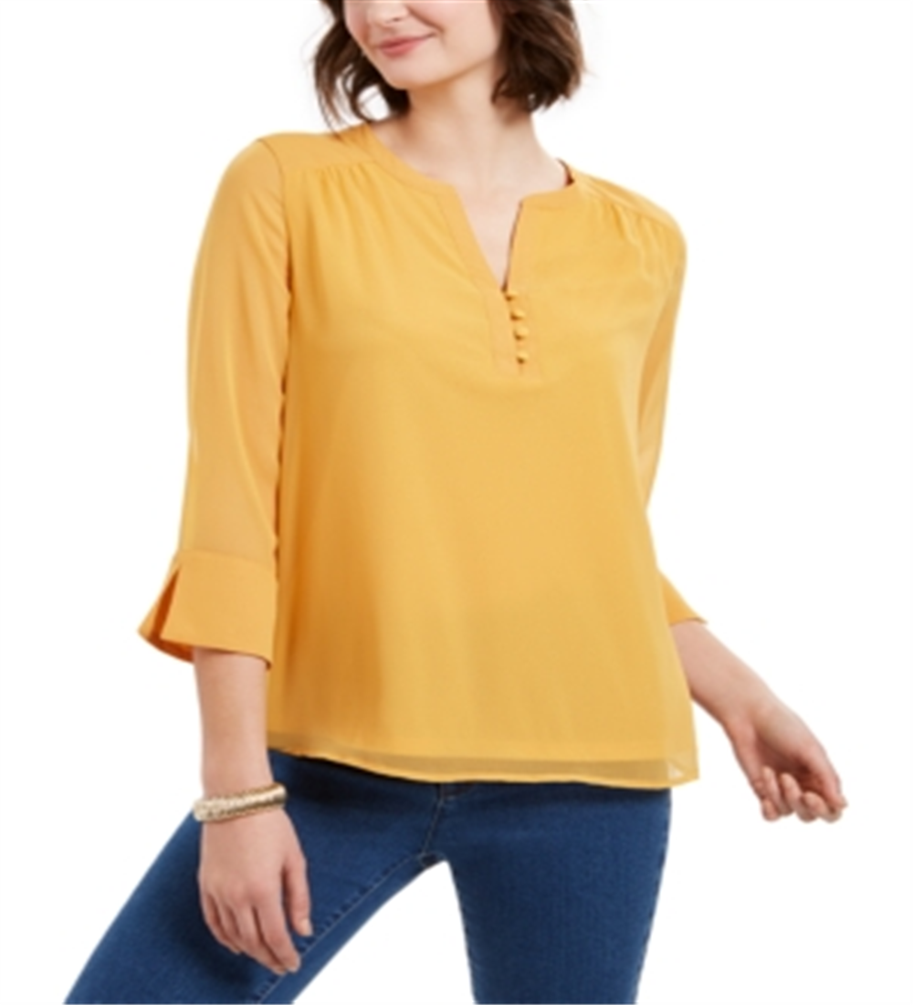 Charter Club Women's Sheer Sleeve Top Yellow Size X-Large
