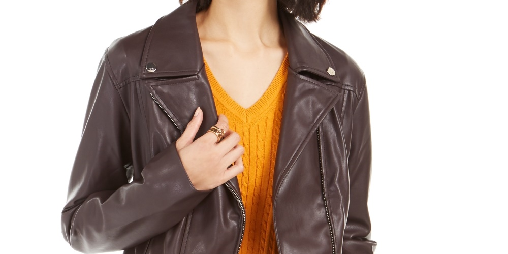 Tommy Hilfiger Women's Faux Leather Moto Jacket Black Size X-Small