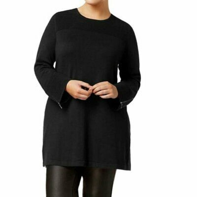 Alfani Women's Ribbed Tunic Sweater Black Size 0X