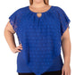 NY Collection Women's Jacquard Poncho Top Blue Size 1X