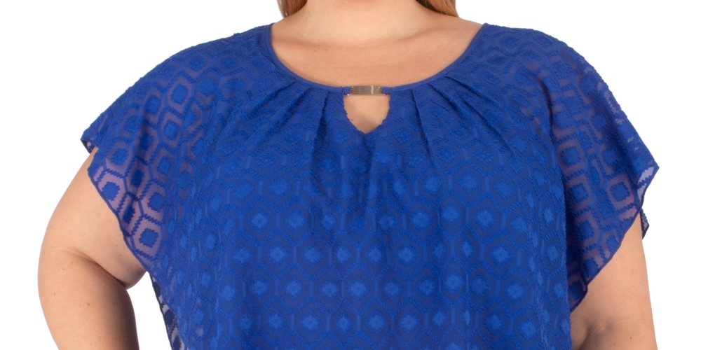 NY Collection Women's Jacquard Poncho Top Blue Size 1X