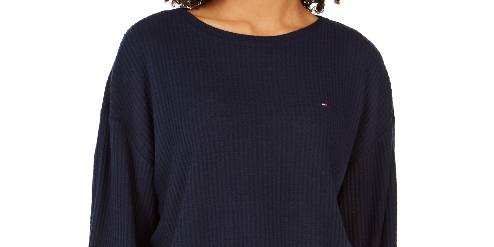 Tommy Hilfiger Women's Long Sleeve Jewel Neck Top Blue Size Medium