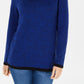 Karen Scott Women's Cotton Contrast-Trim Sweater Blue Size Small