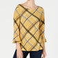 Charter Club Women's Plaid Bell Sleeve Top Yellow Size Petite Extra Large