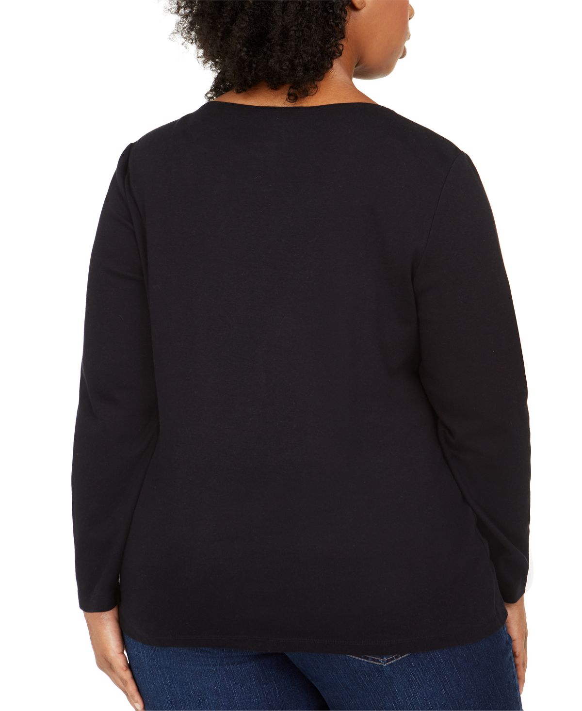 Karen Scott Women's Plus Cotton Holiday Rhinestone Embellished Top Black Size 2X