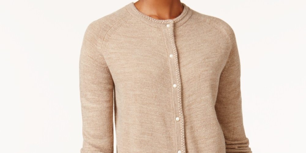 Karen Scott Women's Bead Button Cardigan Brown Size Large