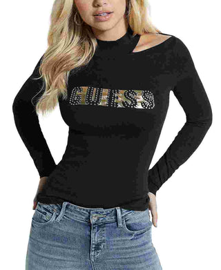 Guess Women's Metallic Logo Sweater Black Size X-Large
