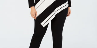 Alfani Women's Plus Size Asymmetrical-Hem Striped Sweater Black Size 0X