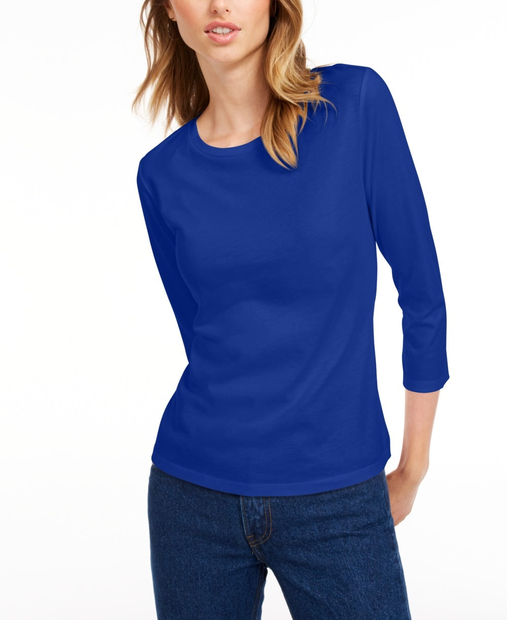 Maison Jules Women's 3/4-Sleeve Solid T-Shirt  Navy Size XX-Large