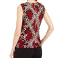 Calvin Klein Women's Snake Print Pleated Neck Top Red Size Large