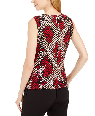 Calvin Klein Women's Snake Print Pleated Neck Top Red Size Large