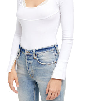 Free People Women's Bit Of Lace Layering Top White Size Medium