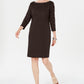 Karen Scott Women's Sport Cotton Studded 3/4-Sleeve Shift Dress Brown Size X-Small