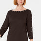 Karen Scott Women's Sport Cotton Studded 3/4-Sleeve Shift Dress Brown Size X-Small